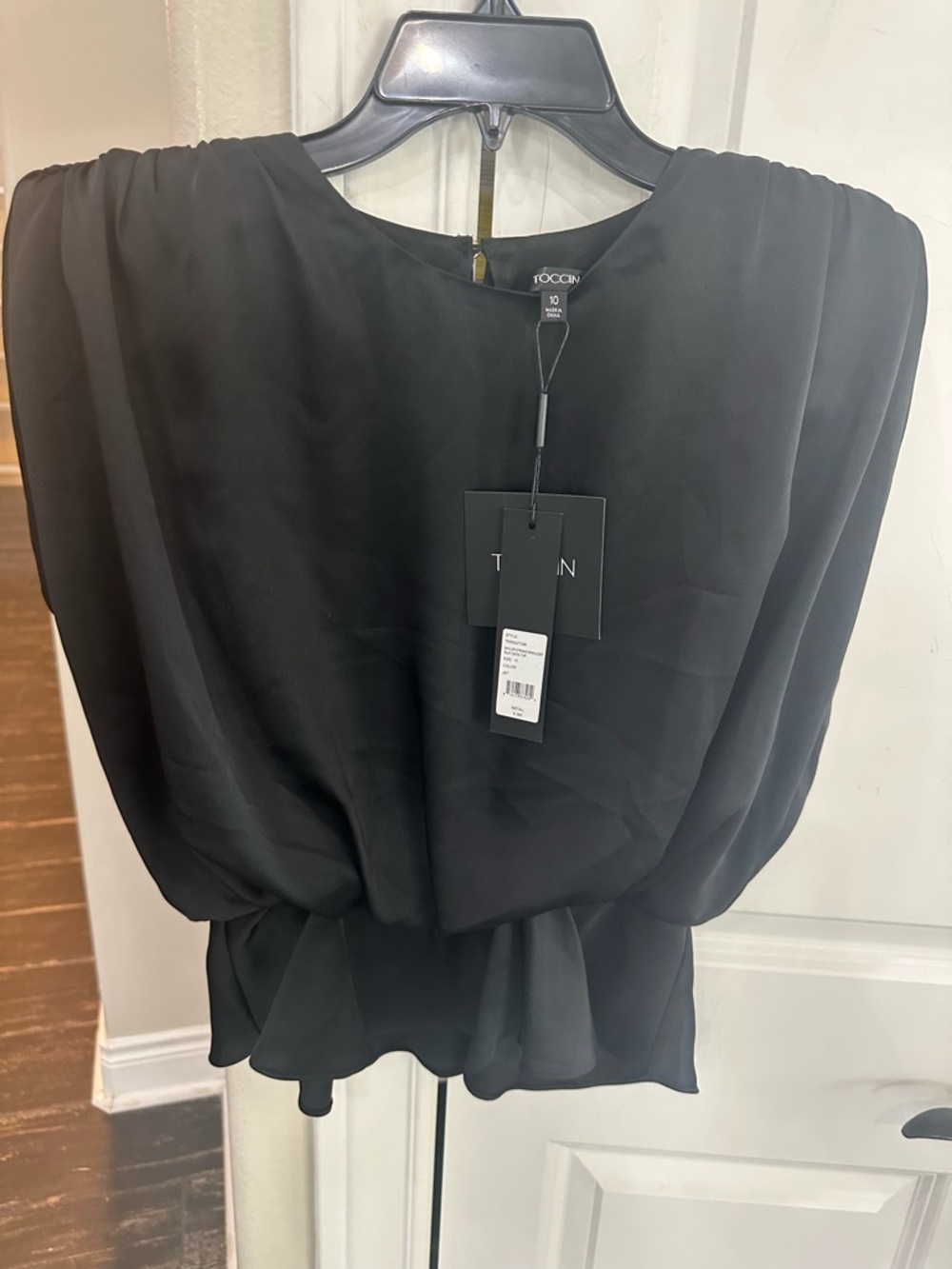 Toccin Black Draped Blouson-Waist Blouse